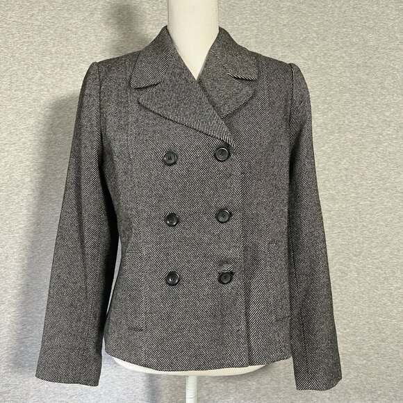 Apostrophe Jacket Womens 8 Black White Wool Blend Stretch Pea Blazer Academia - Picture 1 of 13